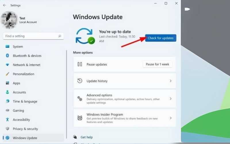 Windows Update'i seçin