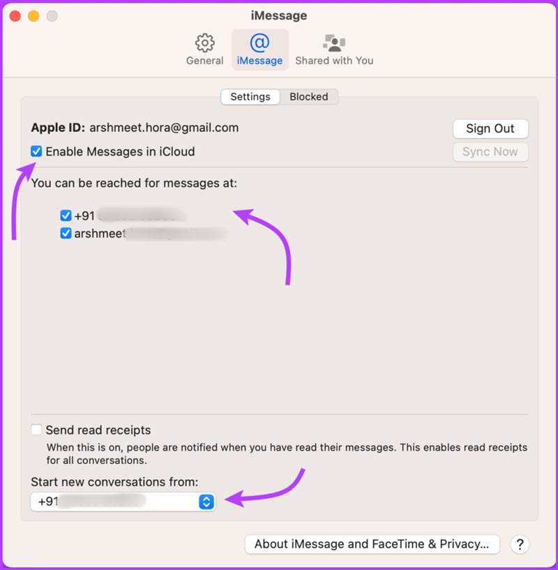 Synkroniser meldinger fra iPhone til Mac Aktiver iCloud