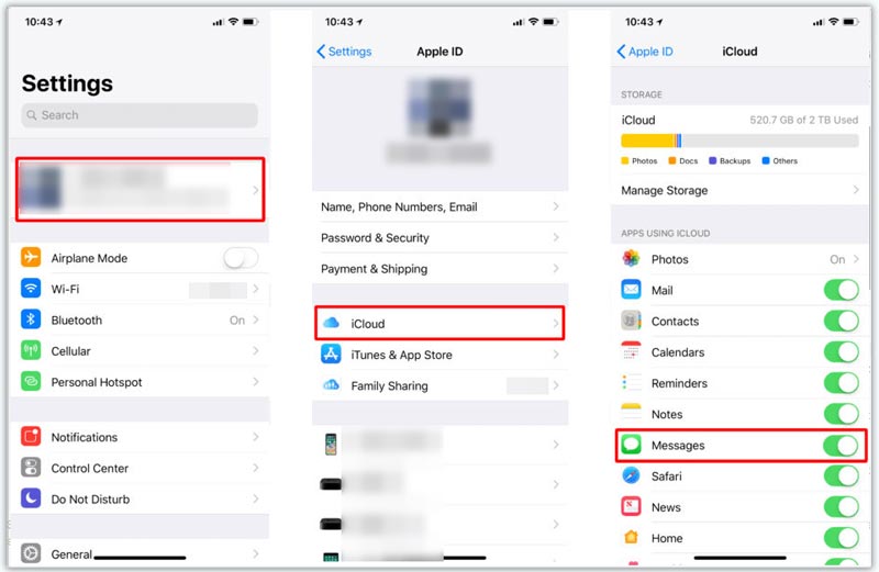 Attiva il backup dei messaggi di iPhone su iCloud