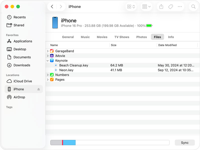 Przesyłanie plików z iPhone'a na Maca za pomocą Findera
