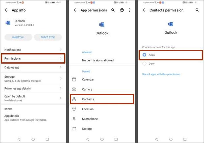 Импорт контактов Outlook на Android