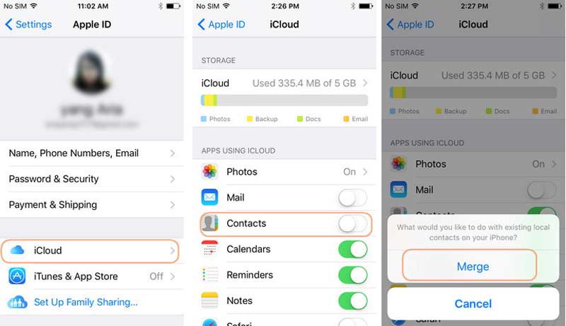 Unisci contatto iCloud