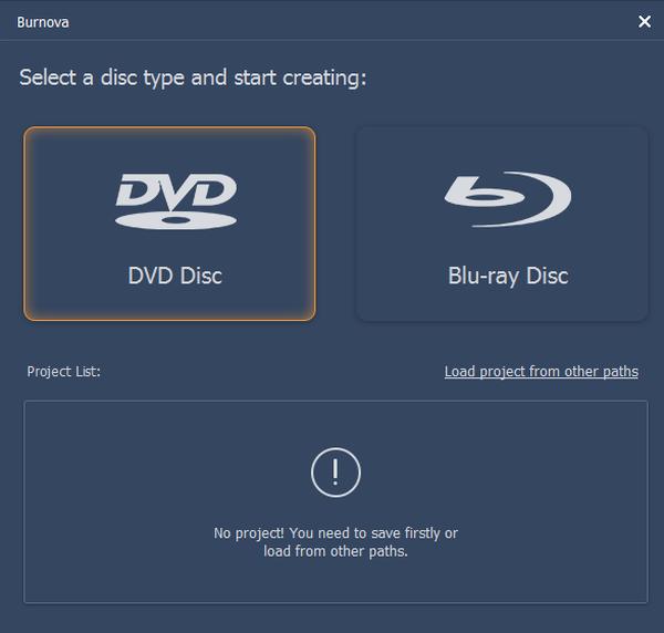 Burnova Select A Disc Type