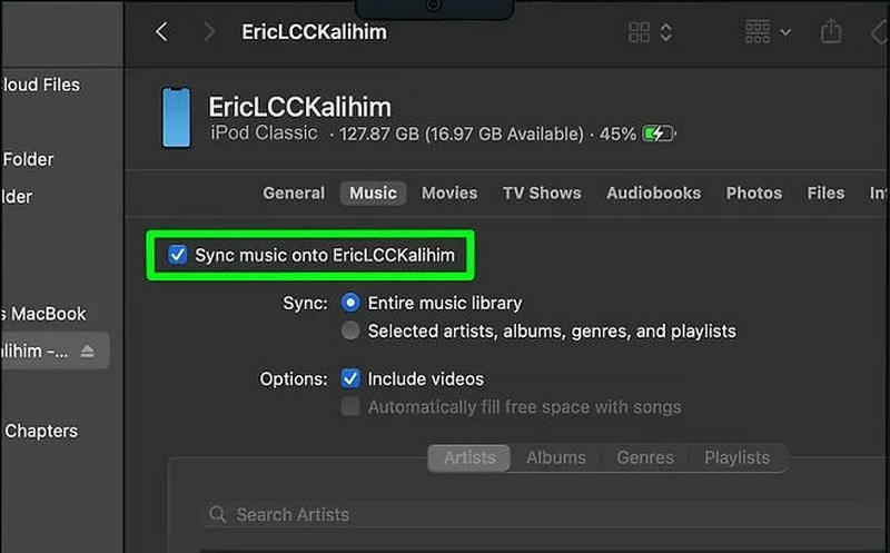 Transfer MP3 to iPod in Finder