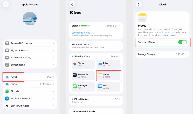 Turn On Icloud Notes Sync This Iphone