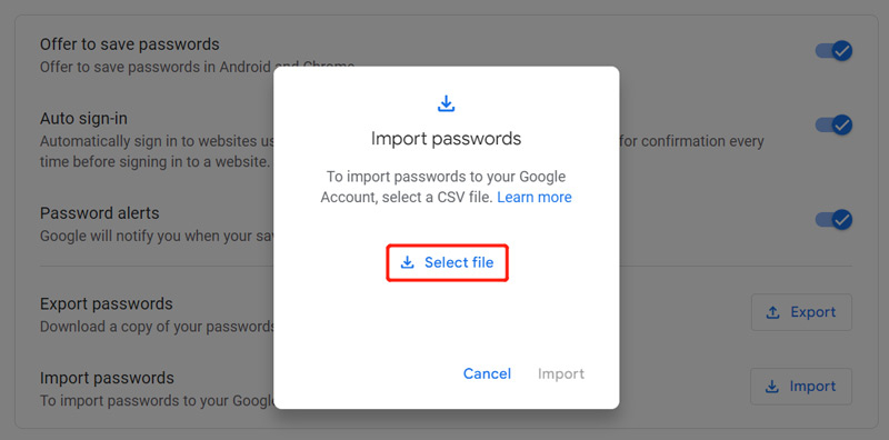 Importa il file CSV delle password iPhone su Android