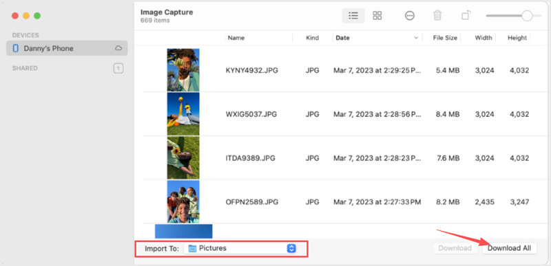 Download telefonbilleder i Mac Image Capture-appen