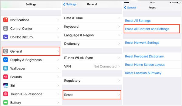 Radera alla data och inställningar på iPhone