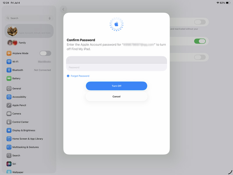 Confirm Password To Disable Find My Ipad