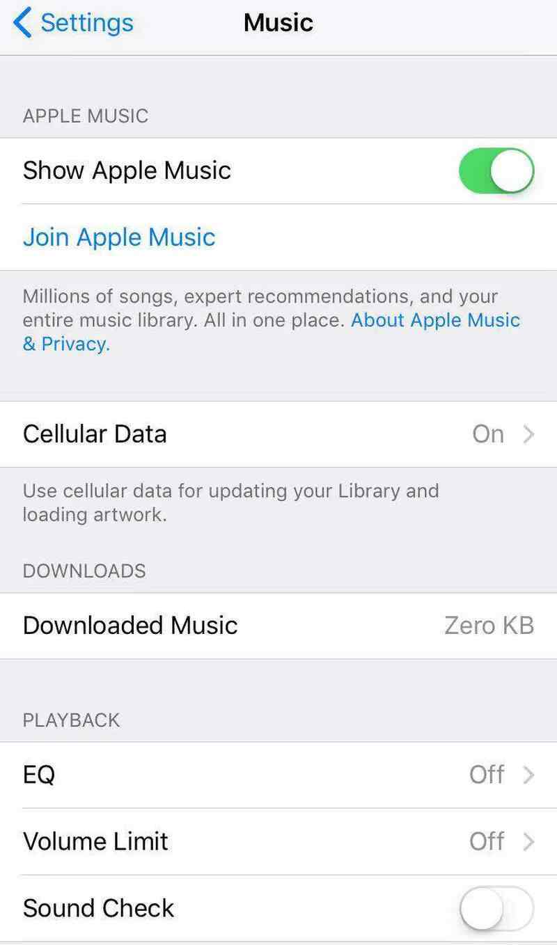 Schakel Apple Music weergeven in