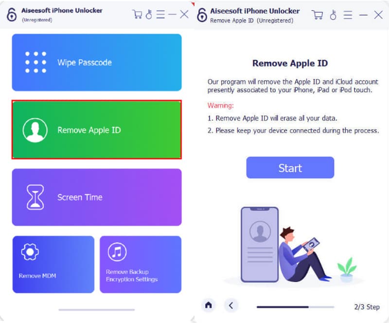 Aiseesoft Phone Unlocker Verwijder Apple ID