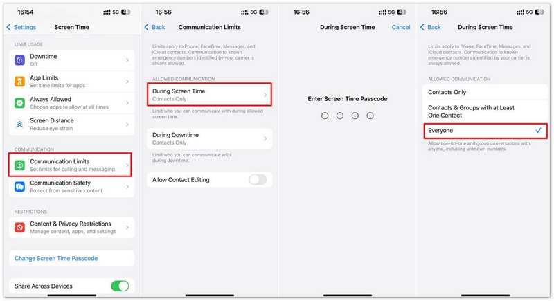 Change Settings For Communication Limit Screen Time
