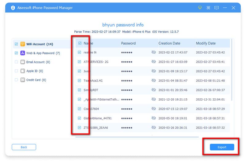 Export Password on Desktop