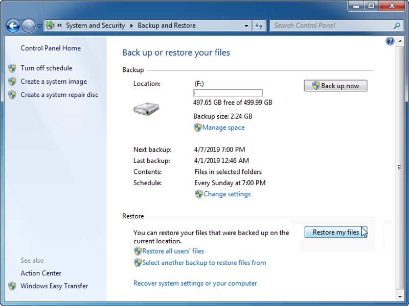 Windows 7 Gendan mine filer