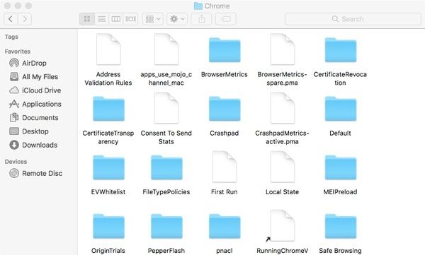 Odstraňte soubory související s chrome google na mac