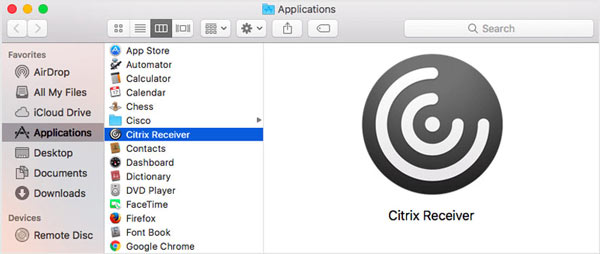 Find Citrix Receiver i applikationer