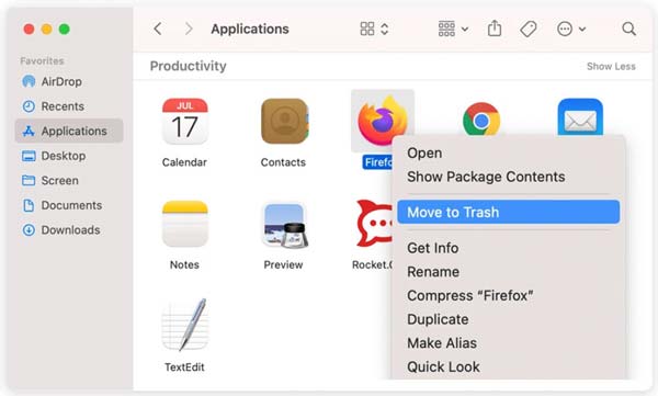 在 Mac 上將 Firefox 移至垃圾箱
