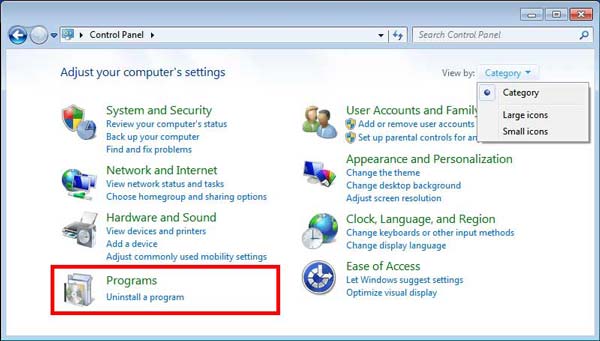 Откройте панель управления Windows 7