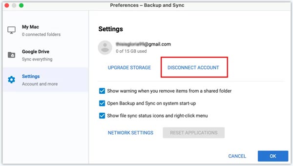 Koppel Google Drive-account los van back-up en synchronisatie