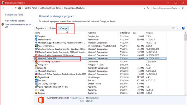 Toevoegen Verwijder Microsoft Office