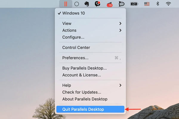 Afslut Parallels Desktop til Mac