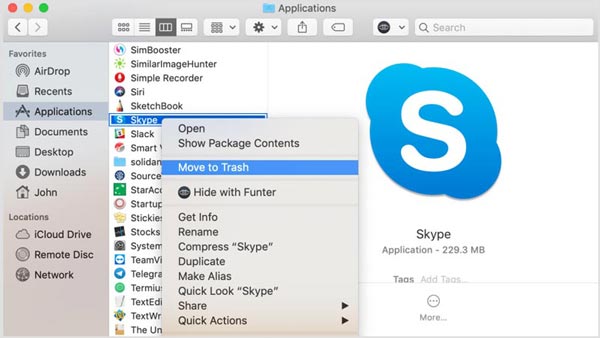 Odinstalujte Skype pro firmy na Mac