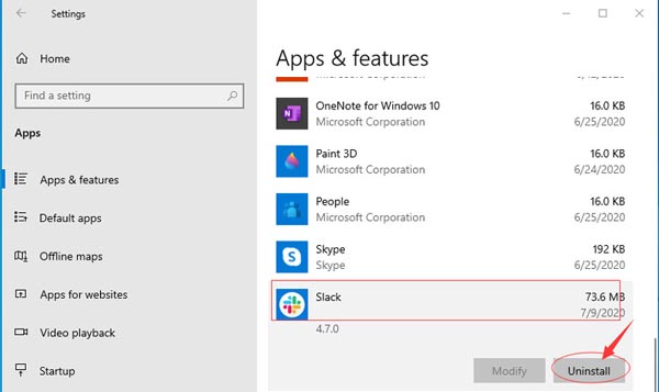 Удалить Slack Windows 10