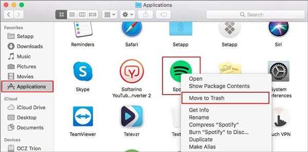 Távolítsa el a Spotify Mac Move To Trash alkalmazást