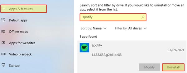 Avinstaller Spotify på Windows10