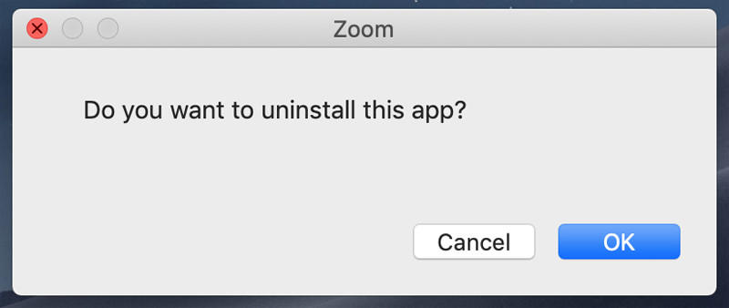 Afinstaller Zoom On Mac-bekræftelse