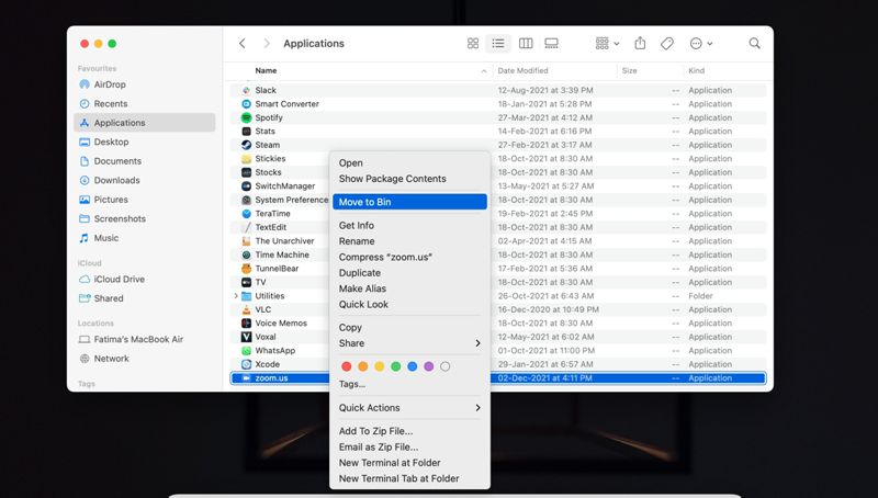 Afinstaller Zoom To Trash Bin på Mac