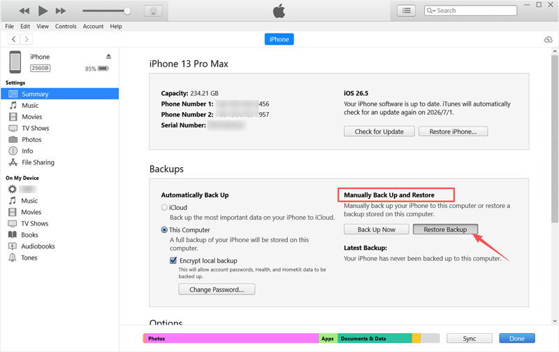 Återställ iPhone 13 från iTunes-säkerhetskopia