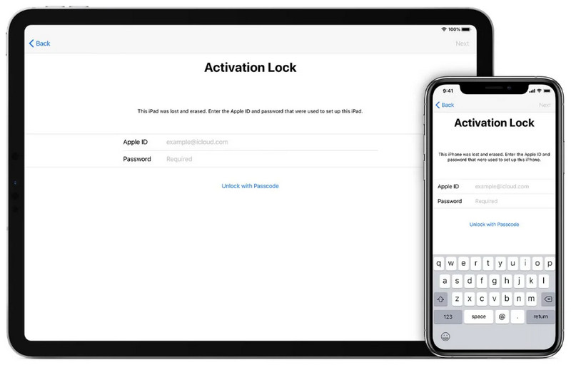 Ekran blokady aktywacyjnej Poświadczenia Apple ID
