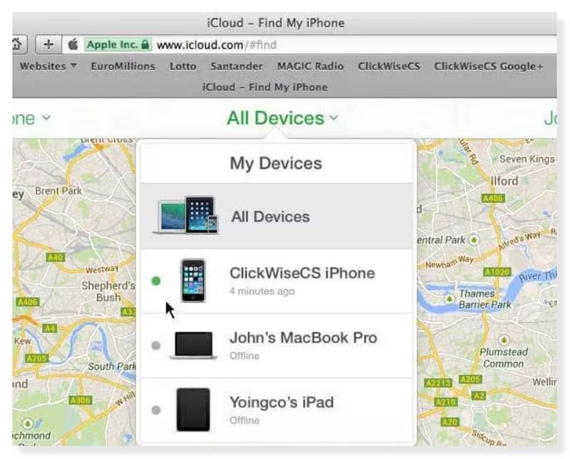 iCloud Alle enheter Slett iPhone