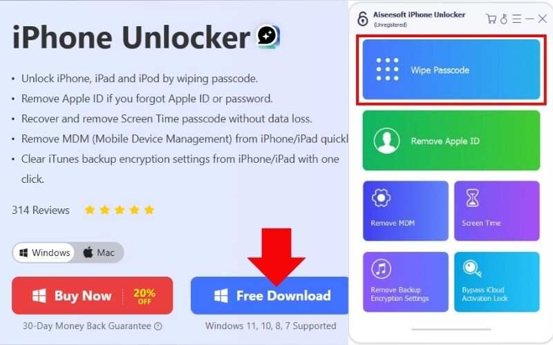 Select Wipe Passcode