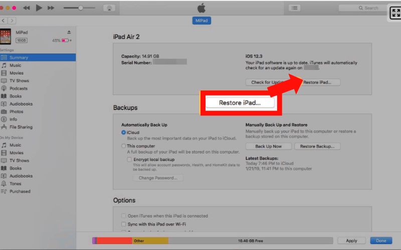 Choose Restore Button