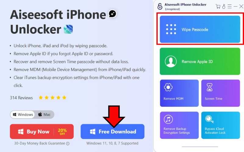 Select Wipe Passcode Mode