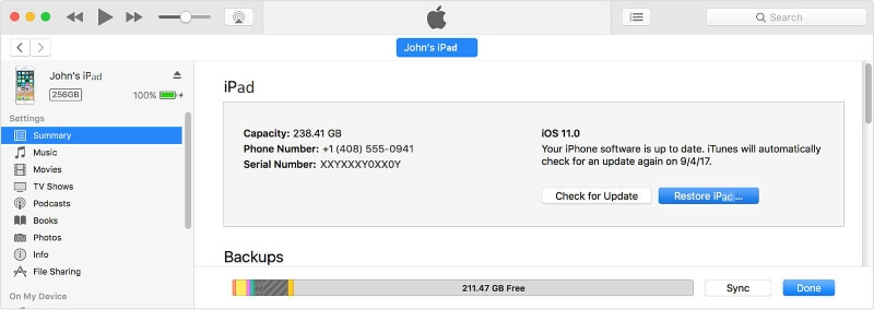 Разблокировать iPad без пароля с помощью iTunes