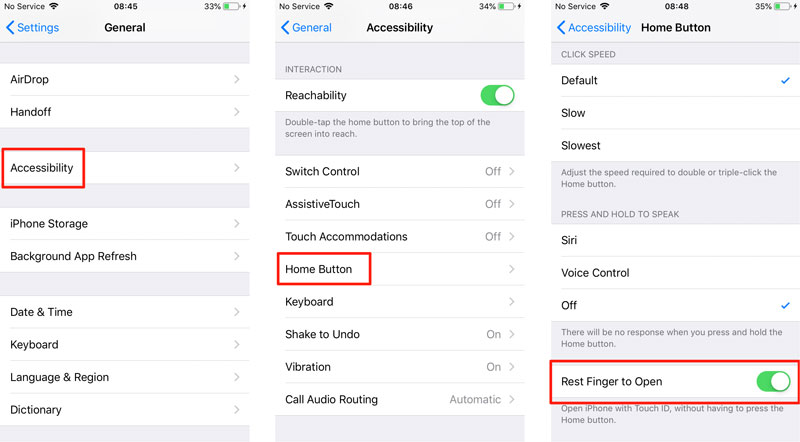 Turn on Rest Finger to Open iPhone 6