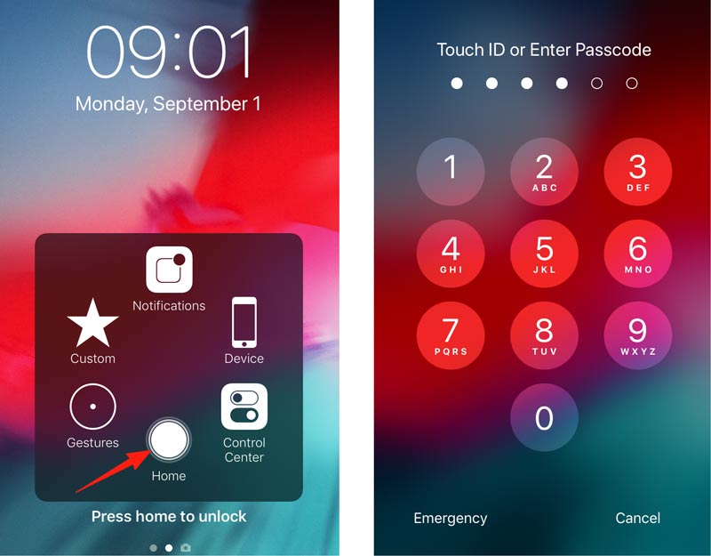 Unlock iPhone without Home Button Via Assistivetouch