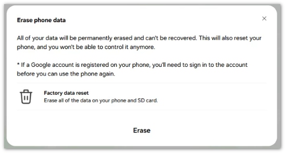 Click Erase Data Again to Confirm