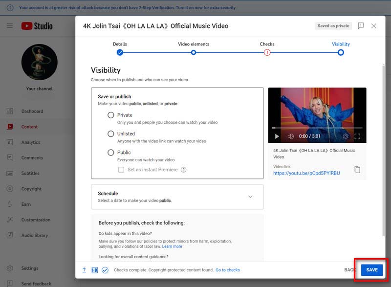YouTube-nettsted Lagre 4K-videoinnstillinger