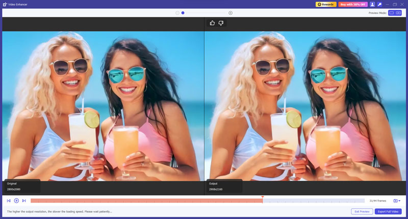Interfejs podglądu i eksportu programu Aiseesoft Video Enhancer