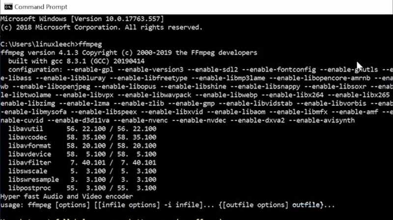 Prompt dei comandi FFMPEG