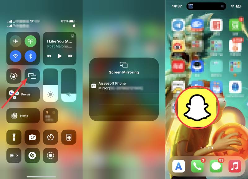 Odeslání obrazovky iPhone na plochu pro Snapchat