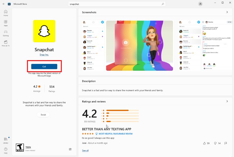 Hent Snapchat-appen på skrivebordet i Microsoft