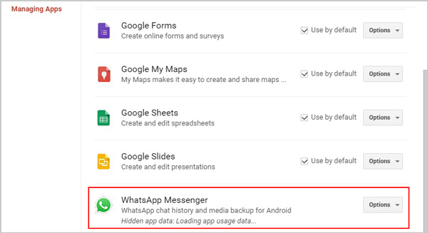 Bekijk Old WhatsApp Backup op Google Drive