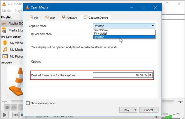 VLC Capture Mode Frame Rate