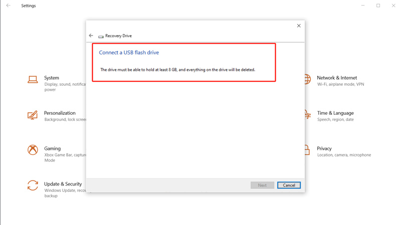 Connect A Usb Flash Drive To Create Windows Recovery Media