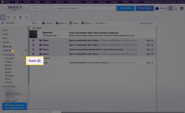 Herstel verloren of verwijderde e-mails in de prullenbak van Yahoo